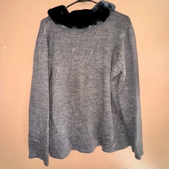 Nina Leonard Women's Faux Fur Trim Button Down Wool Jacket Gray - Size 14 - Picture 9 of 10